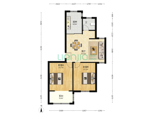兴石花园二期 2室1厅1卫 85平方