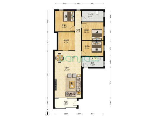 康乐路 3室1厅1卫 121平方