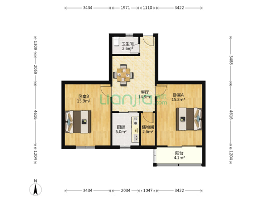 溪北新村南区 2室1厅1卫 68平方