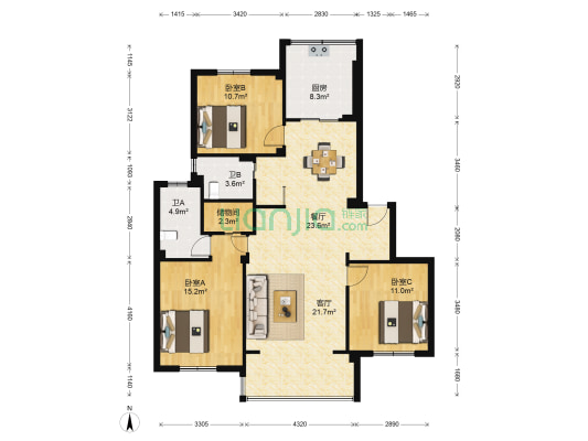 古城新境 3室2厅2卫 121平方