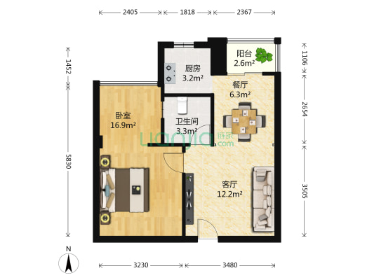 金和信花园 1室2厅1卫 53平方