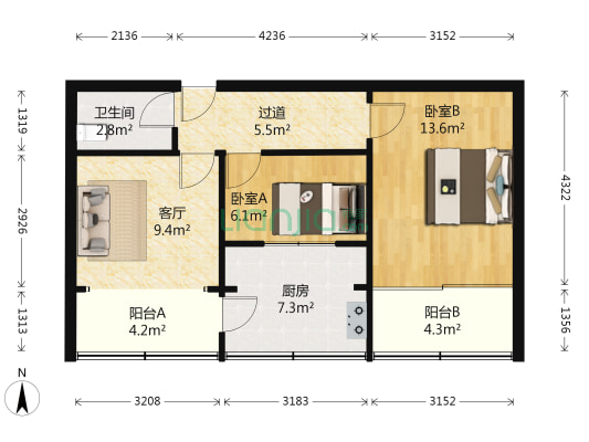 省测绘局家属院（东岗西路） 2室1厅1卫 75平方
