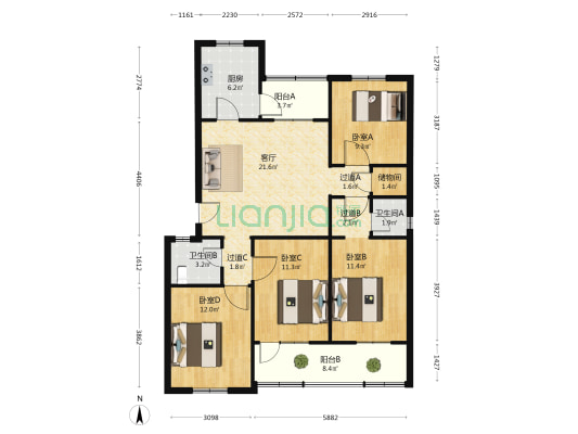 省直机关干部宿舍 4室1厅2卫 111平方