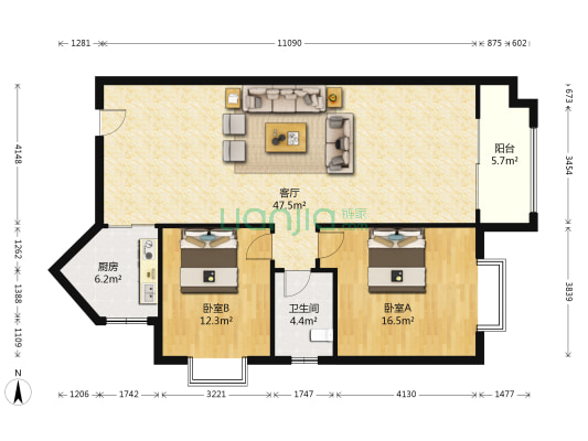 济南首创安泰西城国际 2室1厅1卫 117平方