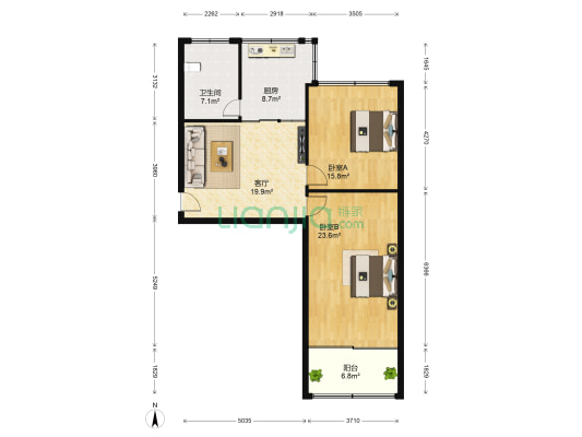 庄窠白楼 2室1厅1卫 109平方