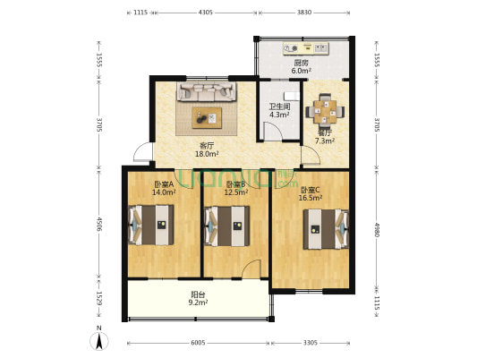 县人民武装部家属院 3室2厅1卫 107平方