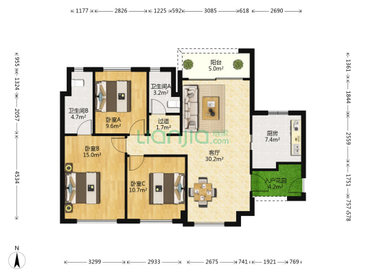 碧桂园琥珀湾 3室1厅2卫 108平方