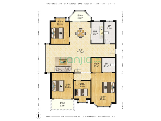 香格里花园西区 4室1厅2卫 150平方