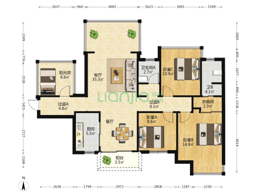 中建邕和府 3室1厅2卫 119平方