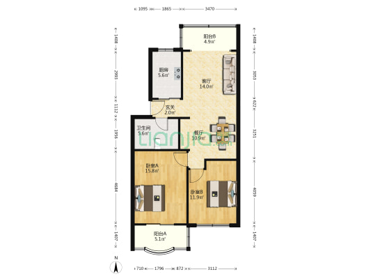 芙蓉花苑 2室2厅1卫 89平方