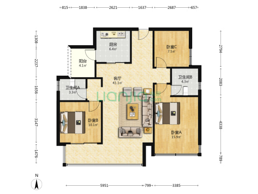 爱普雍锦府 3室1厅2卫 113平方