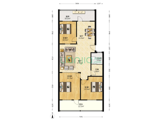 山东省石化经贸集团总公司宿舍 3室2厅1卫 130平方