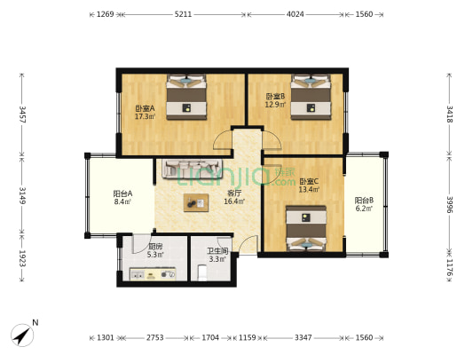 红花西路11号 3室1厅1卫 97平方