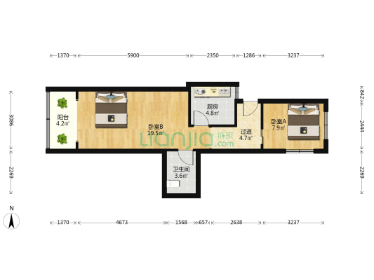 大学路公寓 2室0厅1卫 56平方