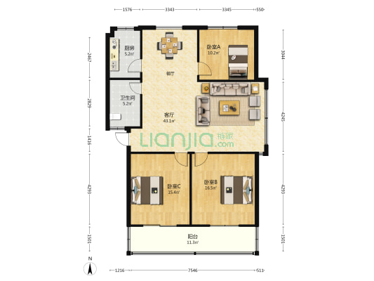 锦绣嘉园西苑 3室1厅1卫 122平方