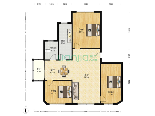银月楼 3室2厅1卫 113平方