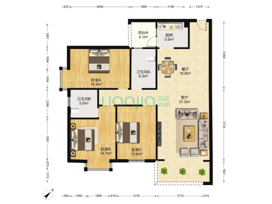 嘉兴苑 3室2厅2卫 149平方