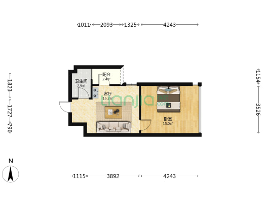 华东国际珠宝城 1室1厅1卫 49平方