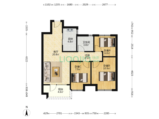 中骏汇景城 3室1厅1卫 87平方