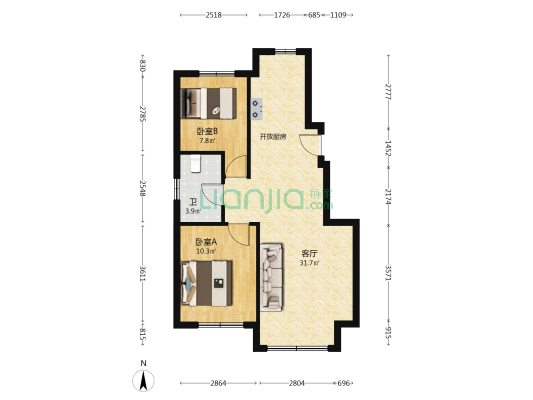 龙翔国际观邸 2室1厅1卫 80平方
