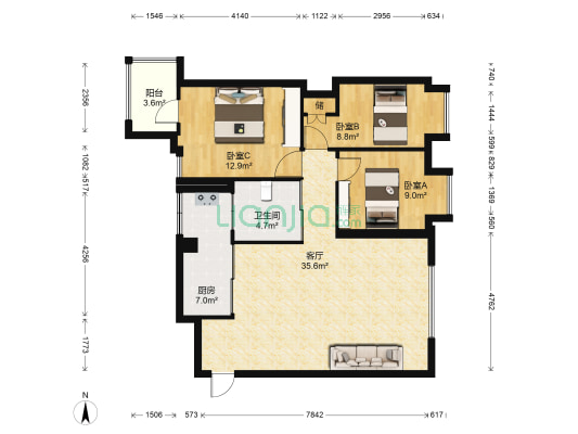 飞鹏大厦 3室1厅1卫 112平方