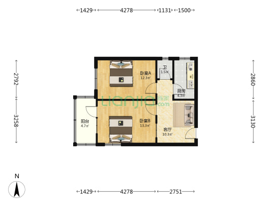 省送变电 2室1厅1卫 57平方