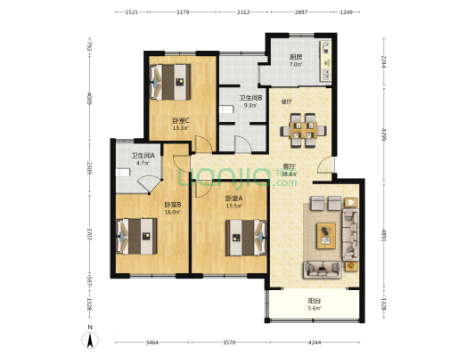 金磊苑 3室1厅2卫 132平方
