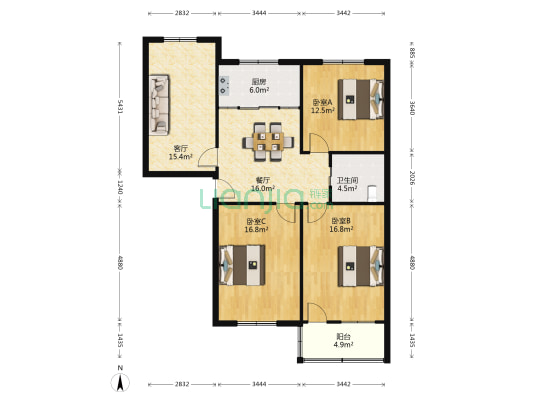 新兴二村 3室2厅1卫 123平方