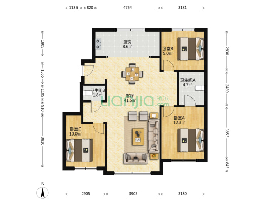 汇城九樾 3室1厅2卫 106平方