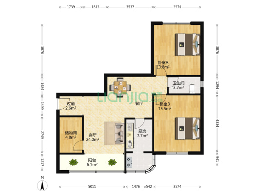 城市北岸 2室1厅1卫 94平方