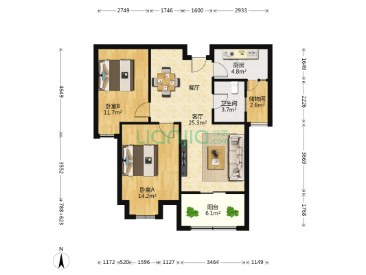 阳光佳苑 2室1厅1卫 88平方