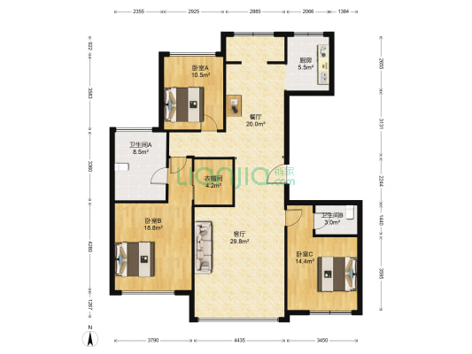 复地东山国际 3室2厅2卫 153平方