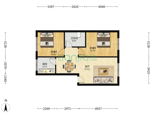 前进巷107号 2室1厅1卫 76平方