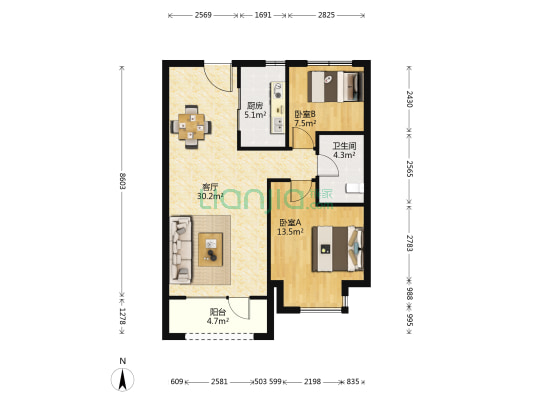 碧桂园银亿大城印象锦园 2室1厅1卫 89平方