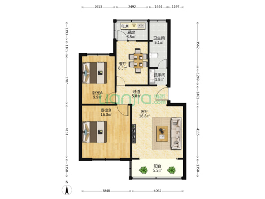南航家属院 2室2厅2卫 81平方