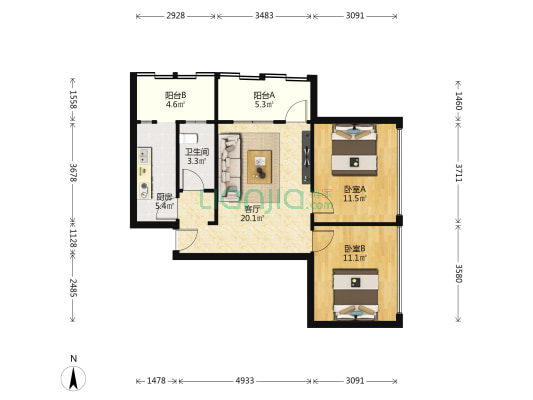 丰乐小区77号大院 2室1厅1卫 72平方