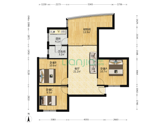 九亩地 3室1厅1卫 80平方