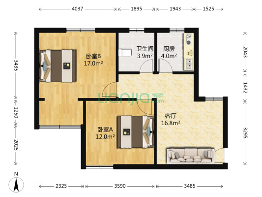 高兴花园二三四街坊 2室1厅1卫 67平方