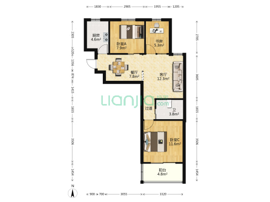 高锦花苑南区 3室2厅1卫 77平方