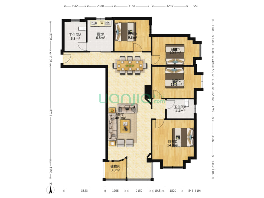 东鑫大厦 4室1厅2卫 134平方