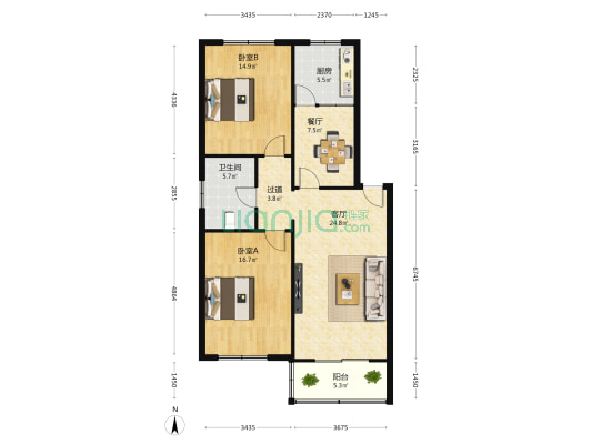 中天小区 2室2厅1卫 105平方