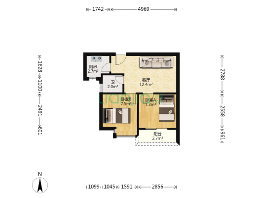 和亨家园 2室1厅1卫 48平方
