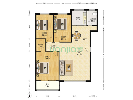 商都幸福家园 3室1厅1卫 138平方