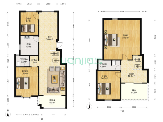 禹洲中央城二期 4室1厅2卫 92平方