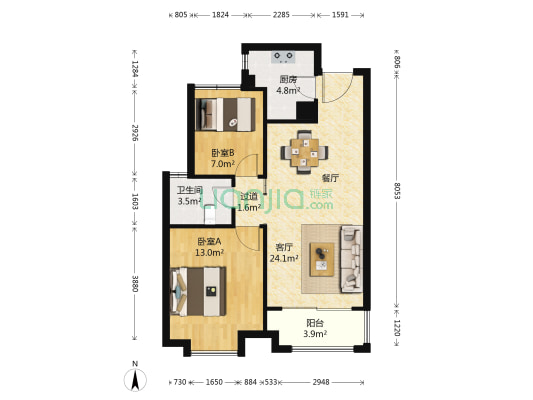 文华名邸 2室1厅1卫 75平方