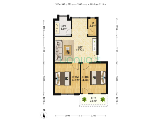 衡阳西路8号 2室1厅0卫 57平方