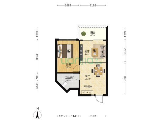 强盛城市海岸 1室2厅1卫 57平方