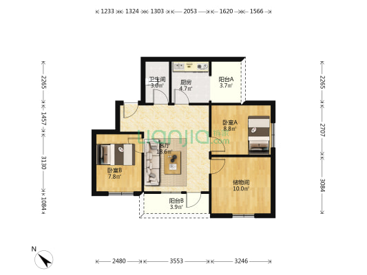 净居寺路307号 2室1厅1卫 64平方