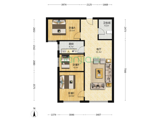 高铁东站，园林式住宅，房本满二，精装修-户型图