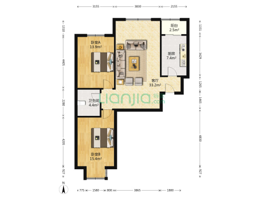东上华府 2室1厅1卫 99平方